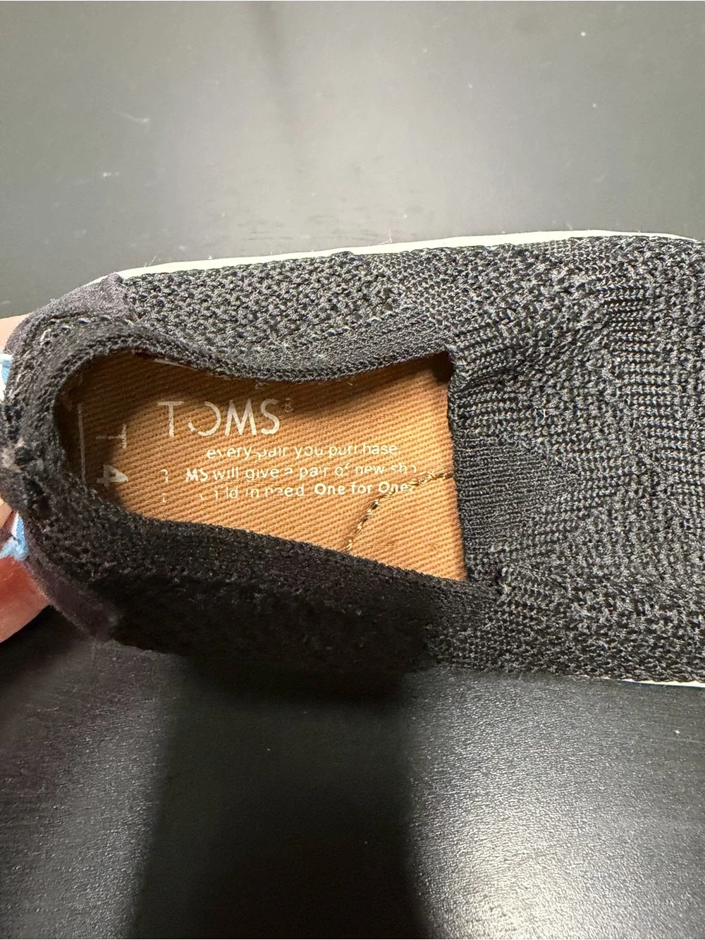 Toms Kids Black Woven Slip-On Knit Flats with White Sole - Size Toddler 4